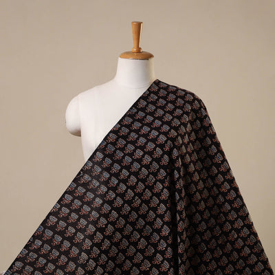 Black Natural Dyed Block Print Cotton Ajrakh Fabric