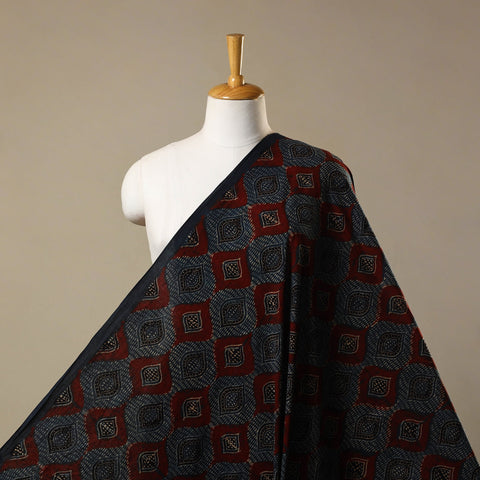 Black Natural Dyed Block Print Cotton Ajrakh Fabric