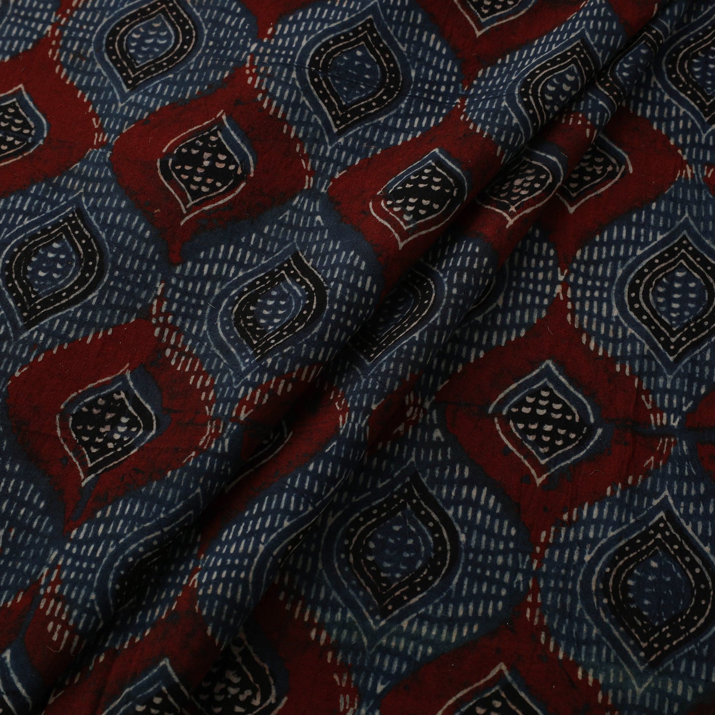 Black Natural Dyed Block Print Cotton Ajrakh Fabric