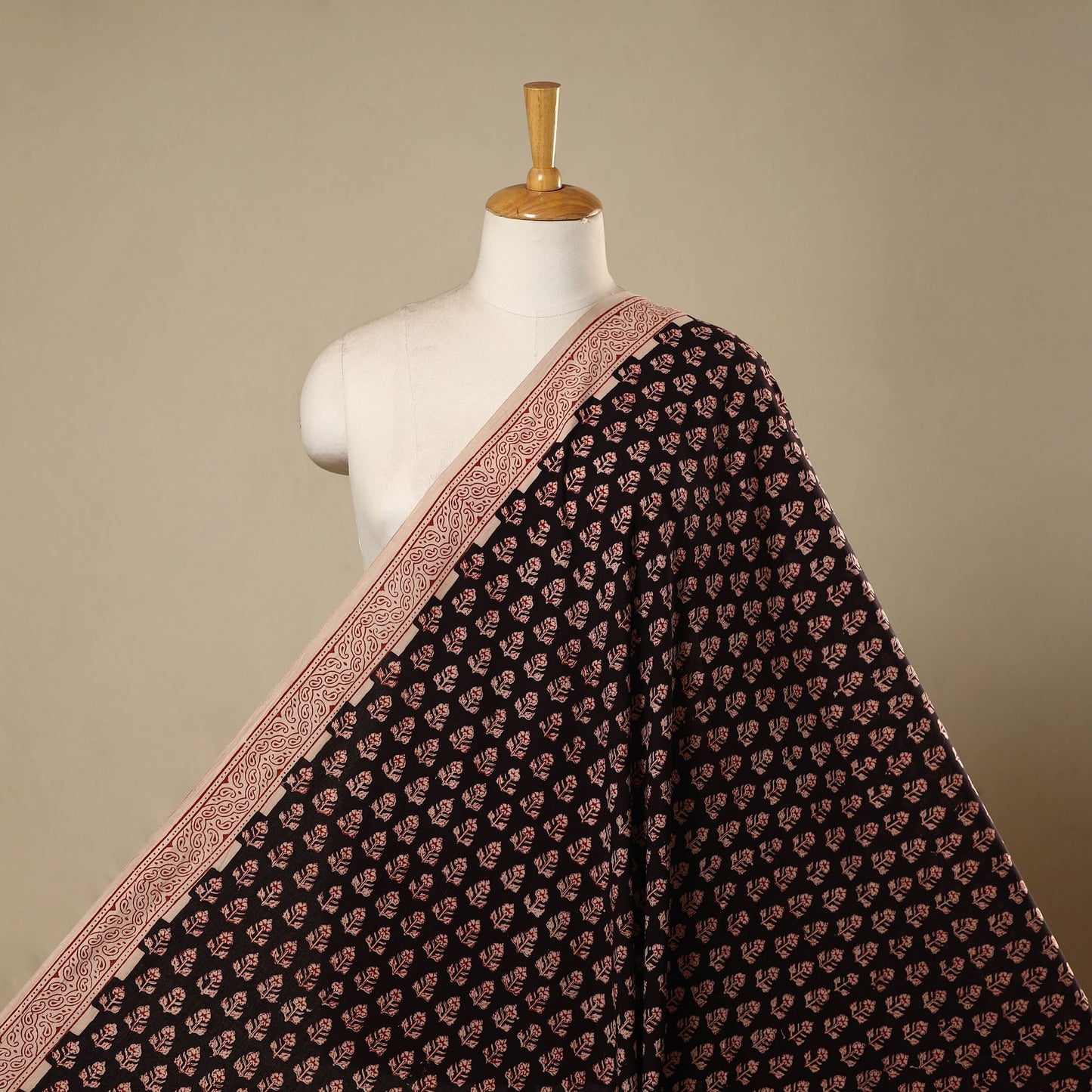 Brown - natural dyed cotton hand bagh fabric 14