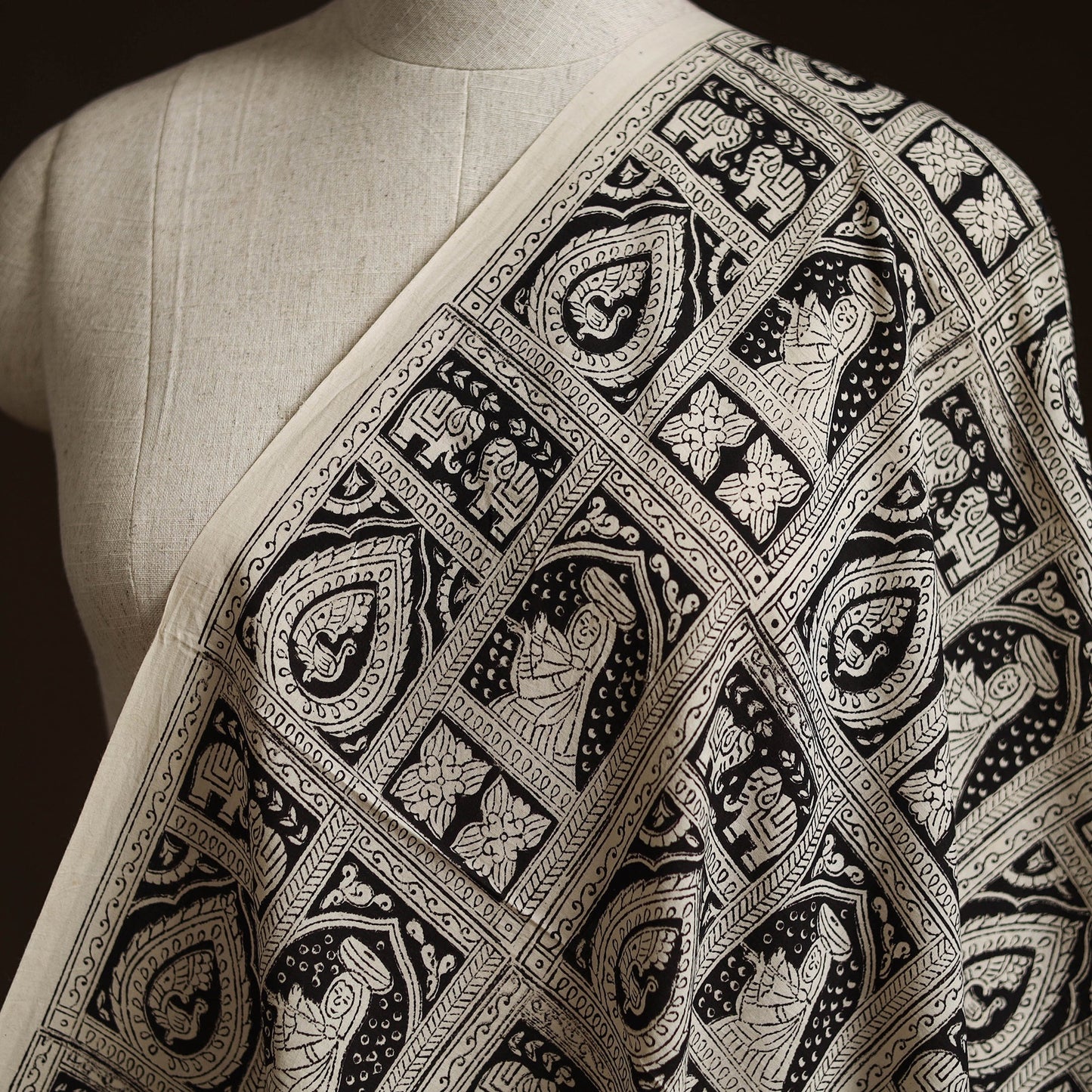 Natural dyed cotton hand block bagru print fabric 01