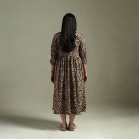 Natural dyed cotton hand block print flared kalamkari dress