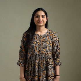 Natural dyed cotton hand block print flared kalamkari dress