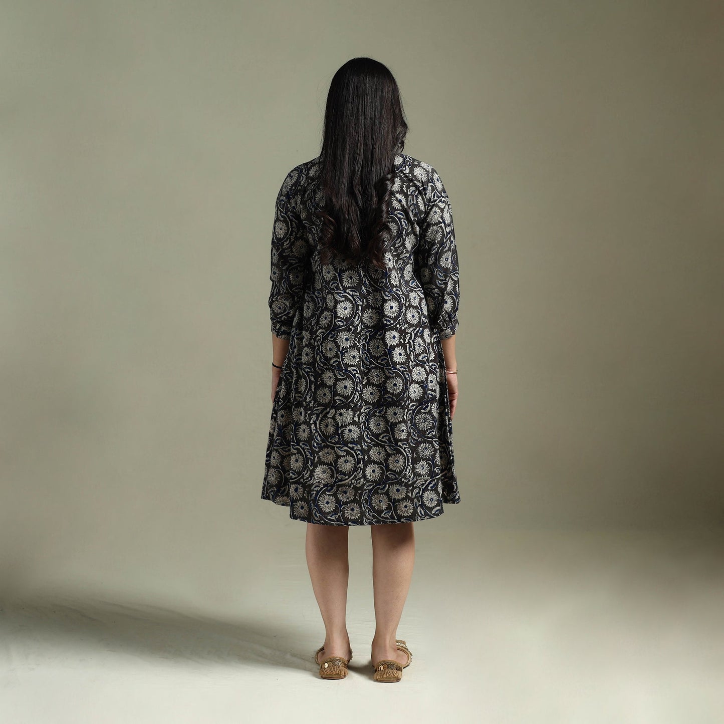 Natural dyed cotton hand block print kalamkari dress 08
