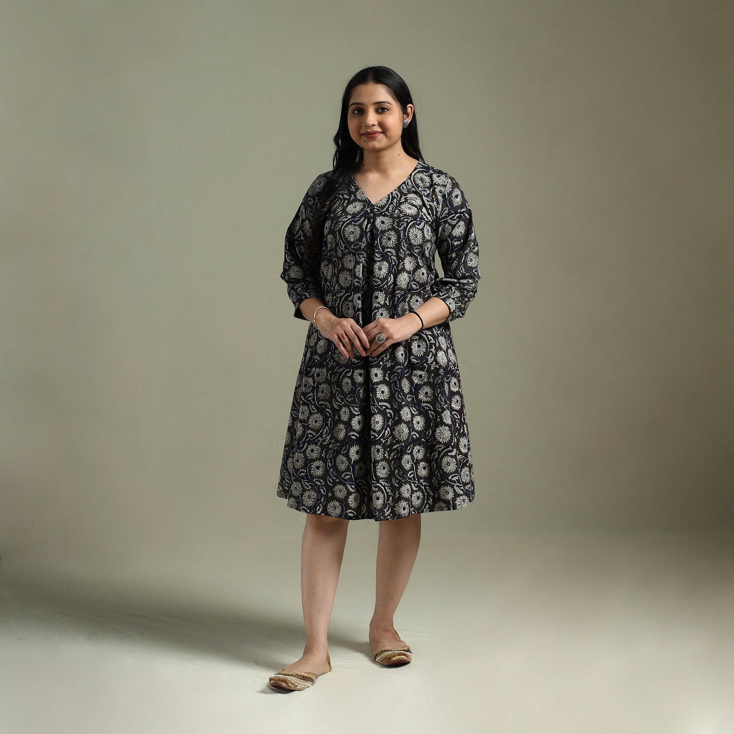 Natural dyed cotton hand block print kalamkari dress 08