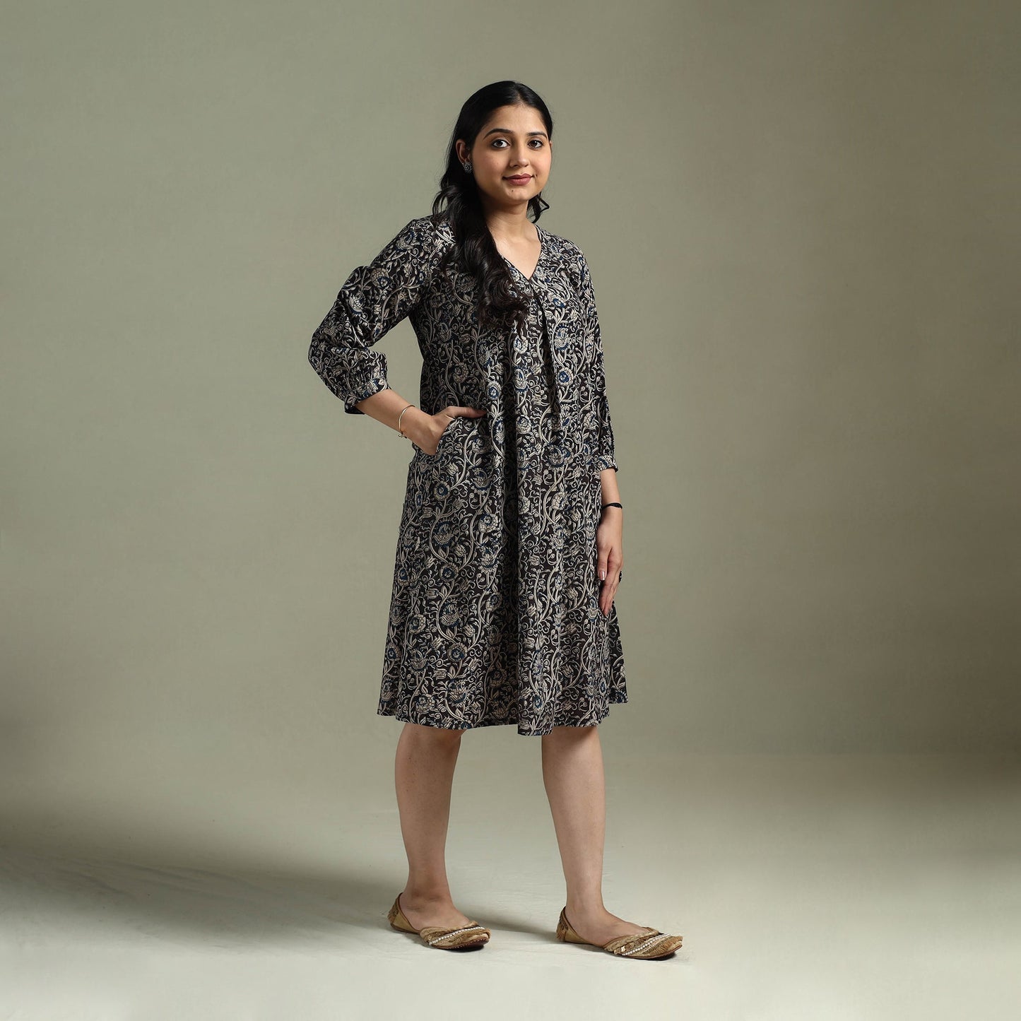 Natural dyed cotton hand block print kalamkari dress 10