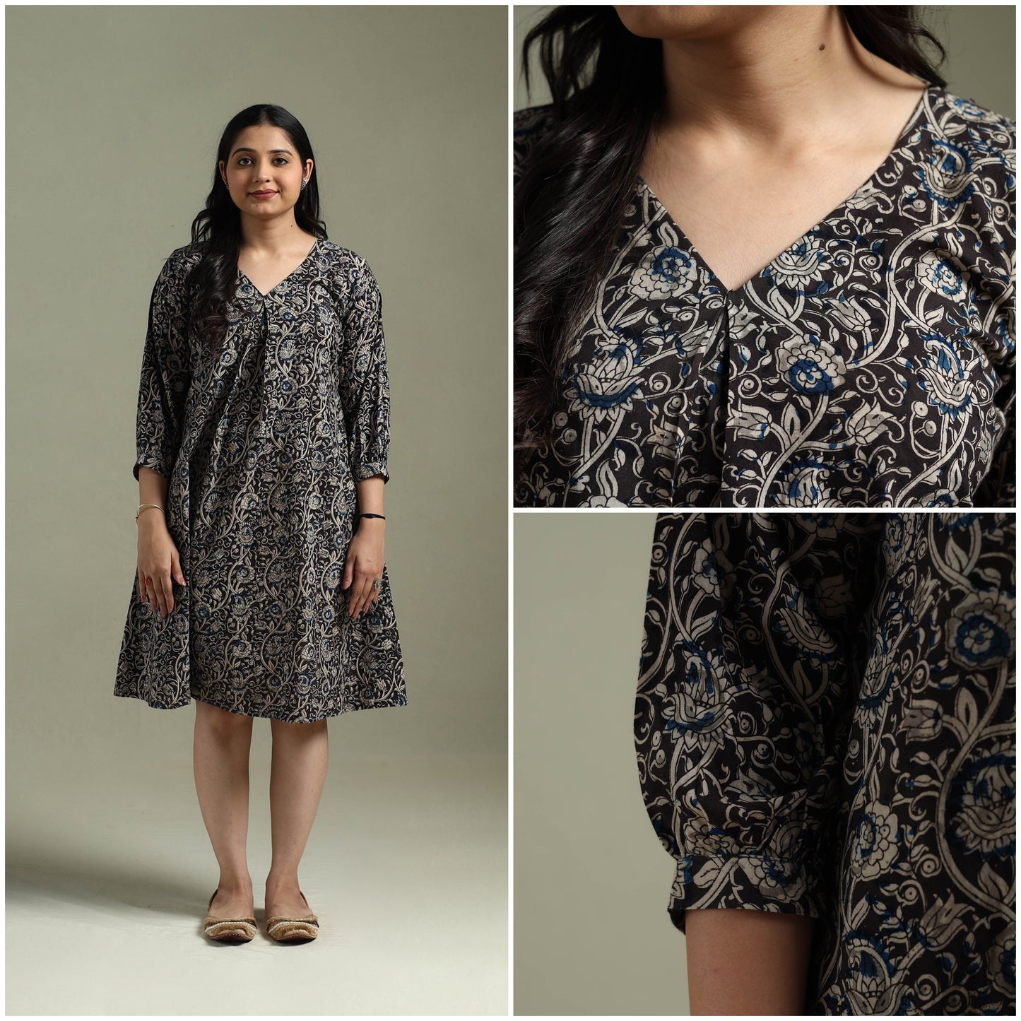 Natural dyed cotton hand block print kalamkari dress 10