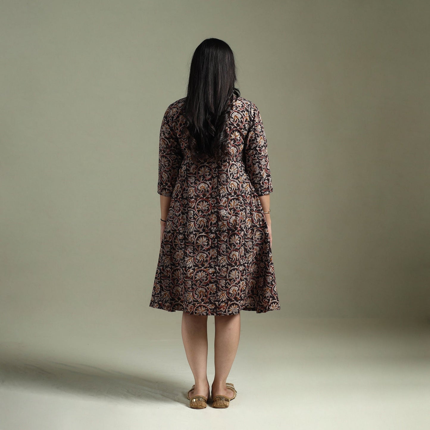Natural dyed cotton hand block print pintuck kalamkari