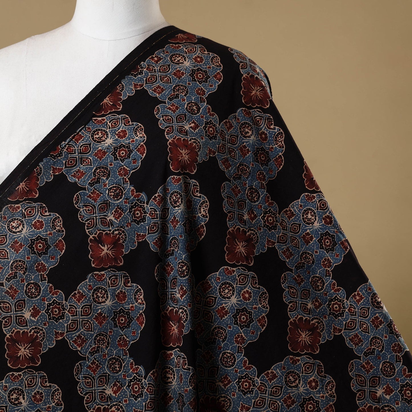 Black - natural dyed cotton hand fabric 25 - handcrafted