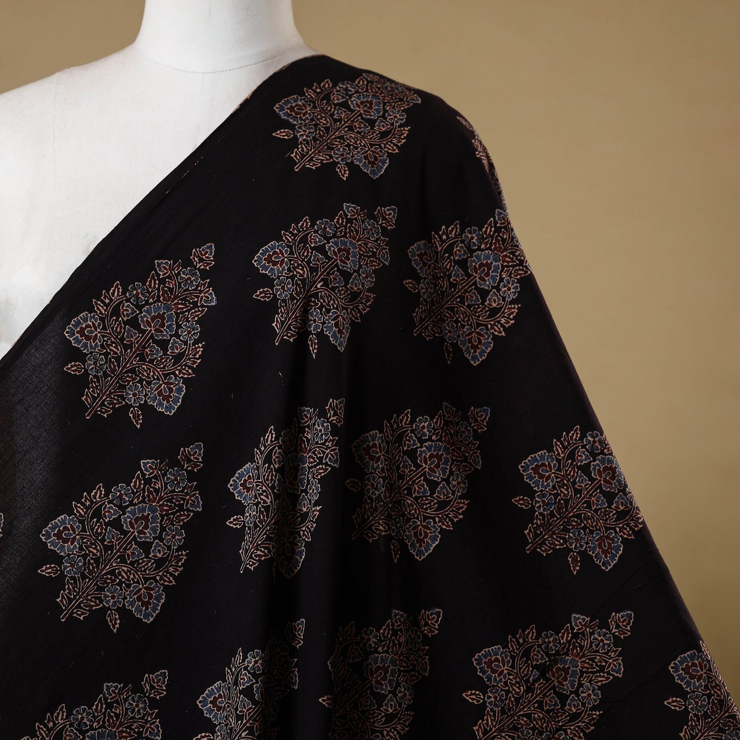 Black - natural dyed cotton hand fabric 35 - handcrafted