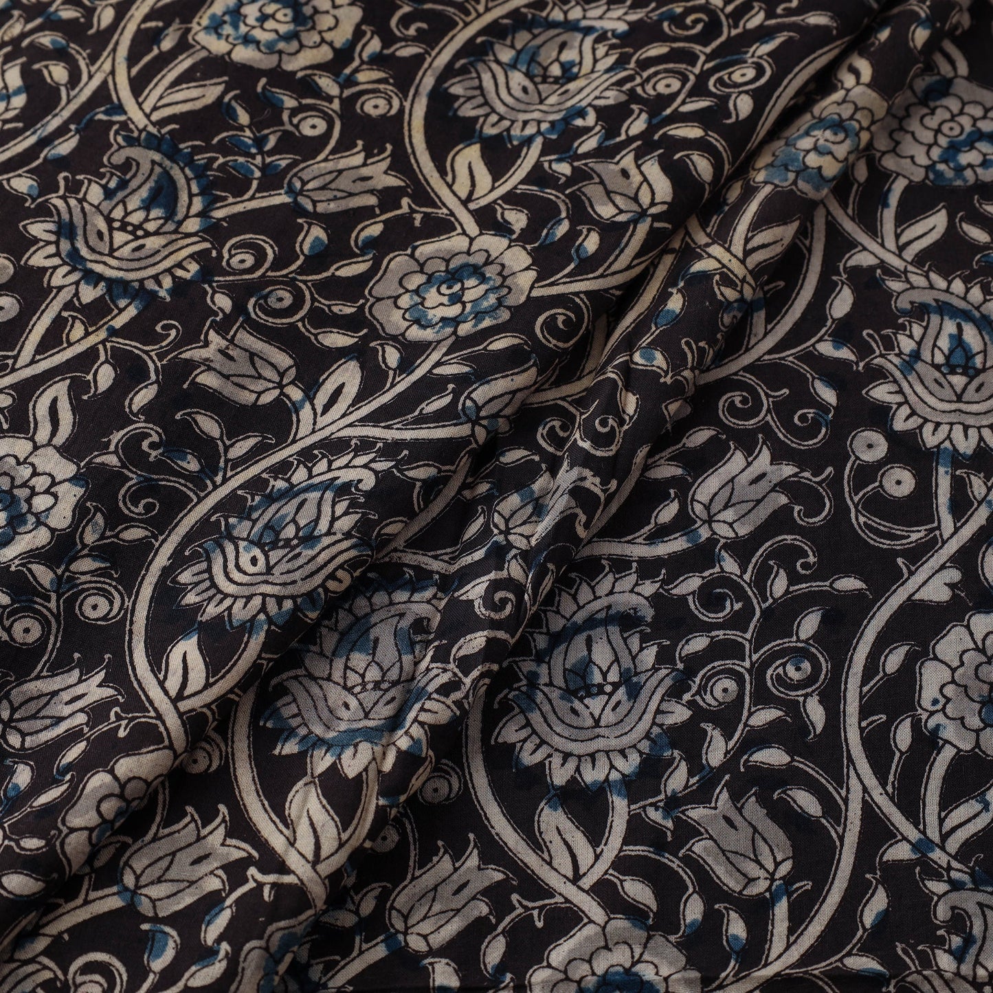 Black - natural dyed cotton kalamkari fabric 07