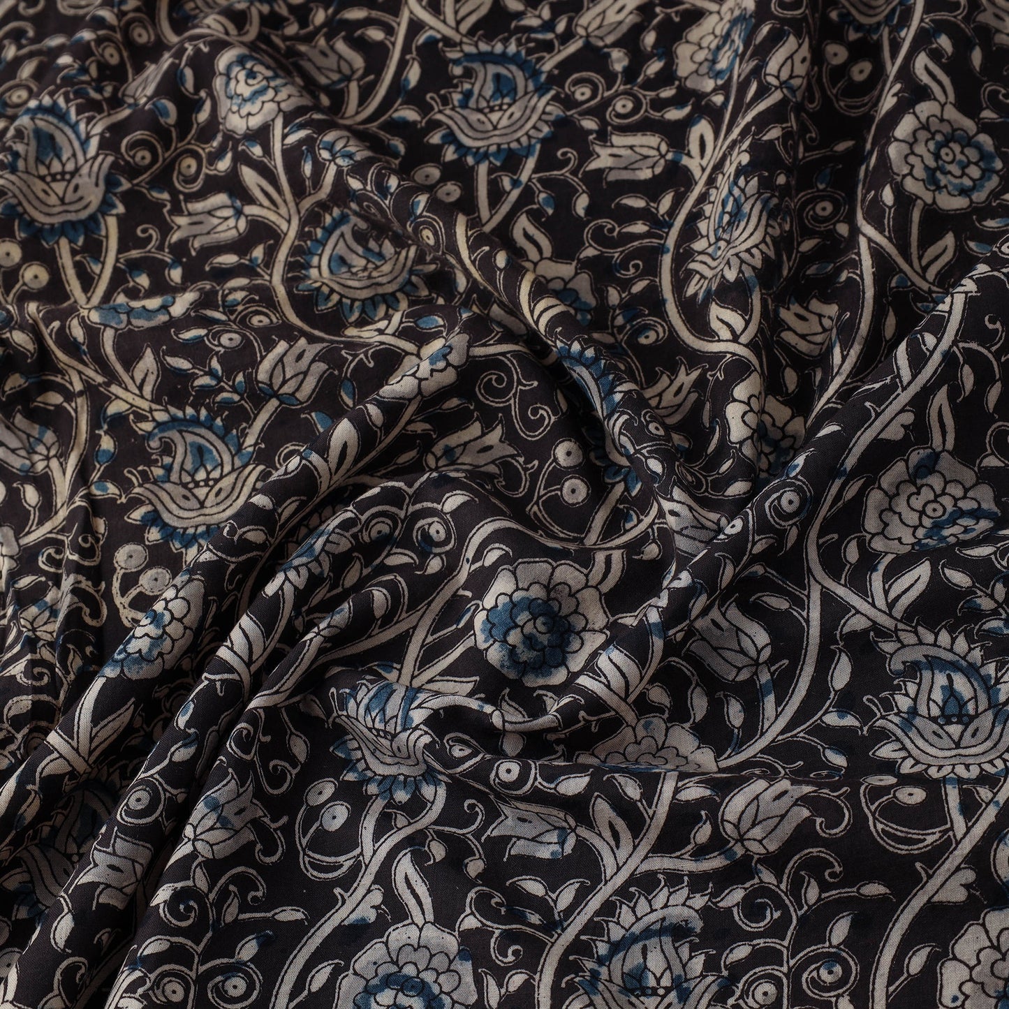Black - natural dyed cotton kalamkari fabric 07