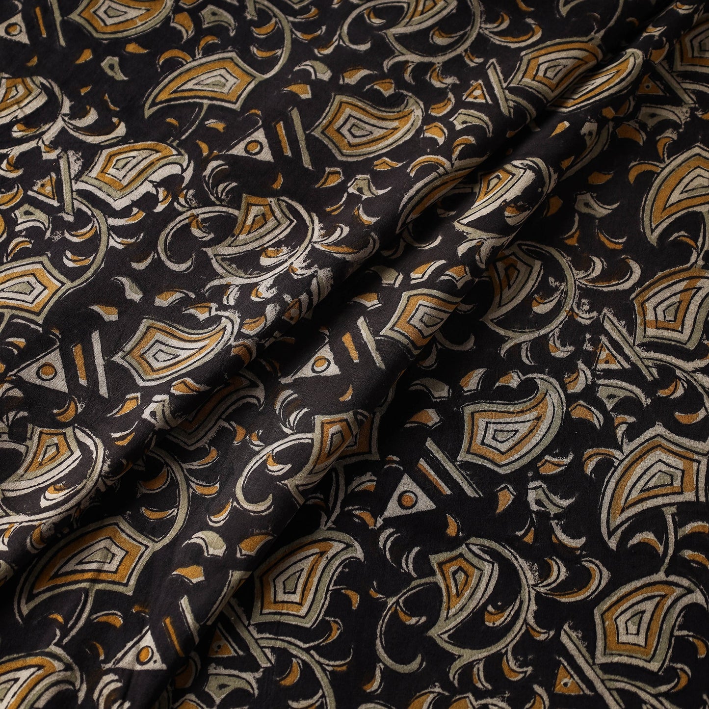 Black Natural Dyed Block Print Cotton Kalamkari Fabric