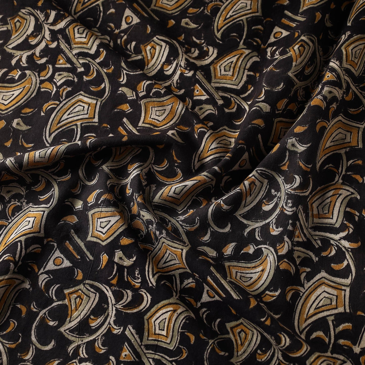 Black Natural Dyed Block Print Cotton Kalamkari Fabric