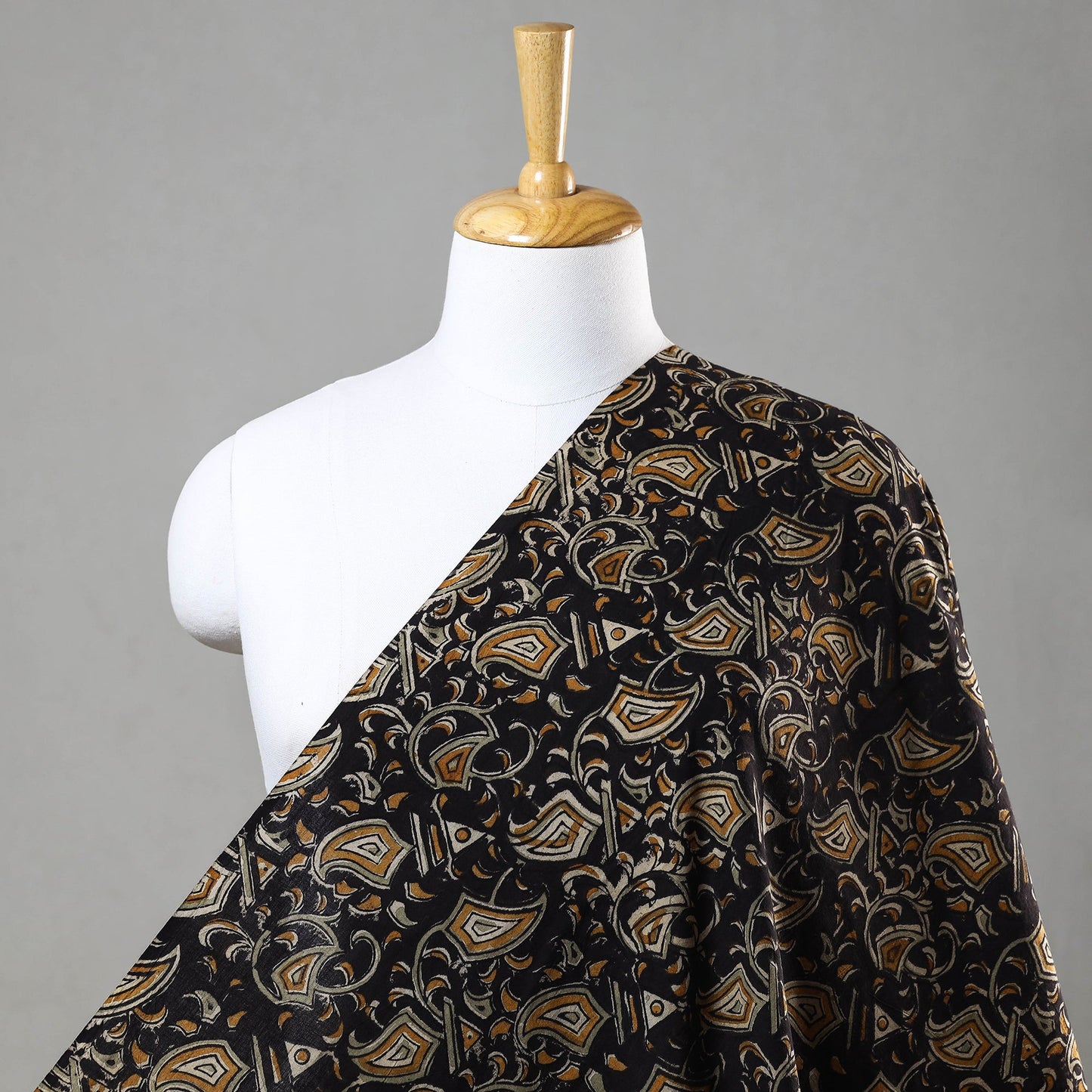 Black Natural Dyed Block Print Cotton Kalamkari Fabric