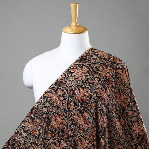 Black Natural Dyed Block Print Cotton Kalamkari Fabric