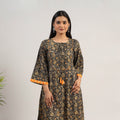 Black Natural Dyed Block Print Cotton Kalamkari Kurta for Women