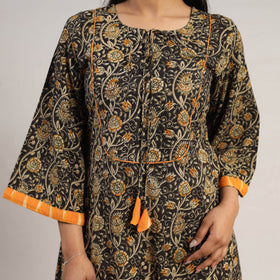 Black Natural Dyed Block Print Cotton Kalamkari Kurta for Women