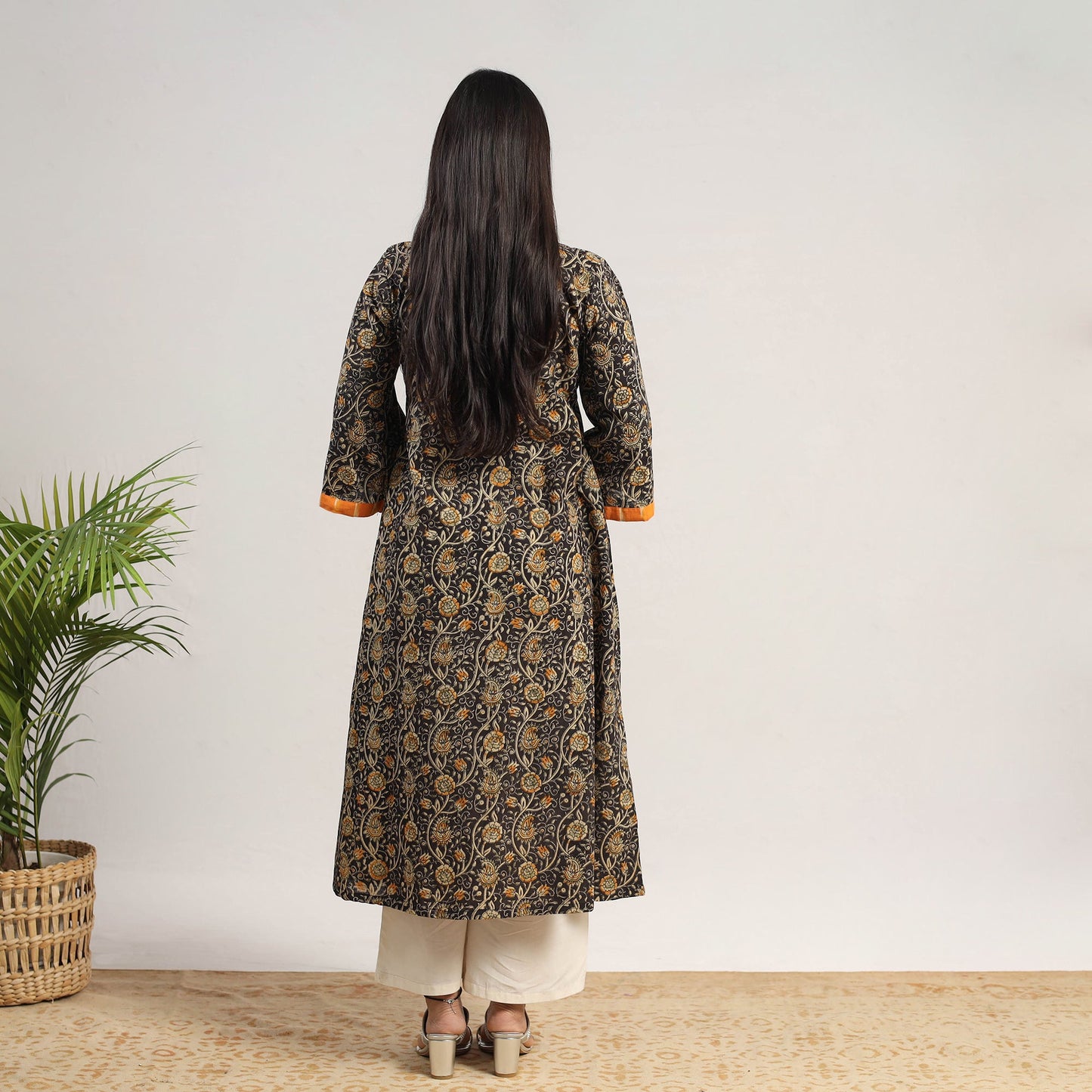 Black Natural Dyed Block Print Cotton Kalamkari Kurta for Women