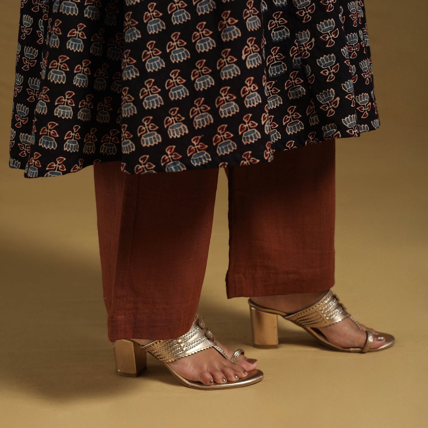 Black Natural Dyed Block Print Cotton Ajrakh Kurta Set (Set of 3)