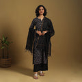 Black Natural Dyed Block Print Cotton Ajrakh Kurta Set (Set of 3)