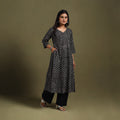 Black Block Print Natural Dyed Cotton A-Line Bagru Kurta