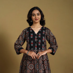 Black - natural dyed cotton a-line hand kurta with ikat