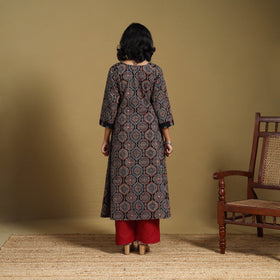Black - natural dyed cotton a-line hand kurta with ikat