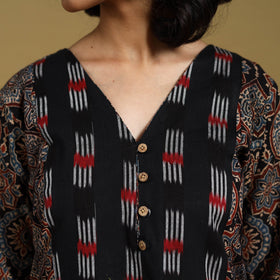 Black - natural dyed cotton a-line hand kurta with ikat