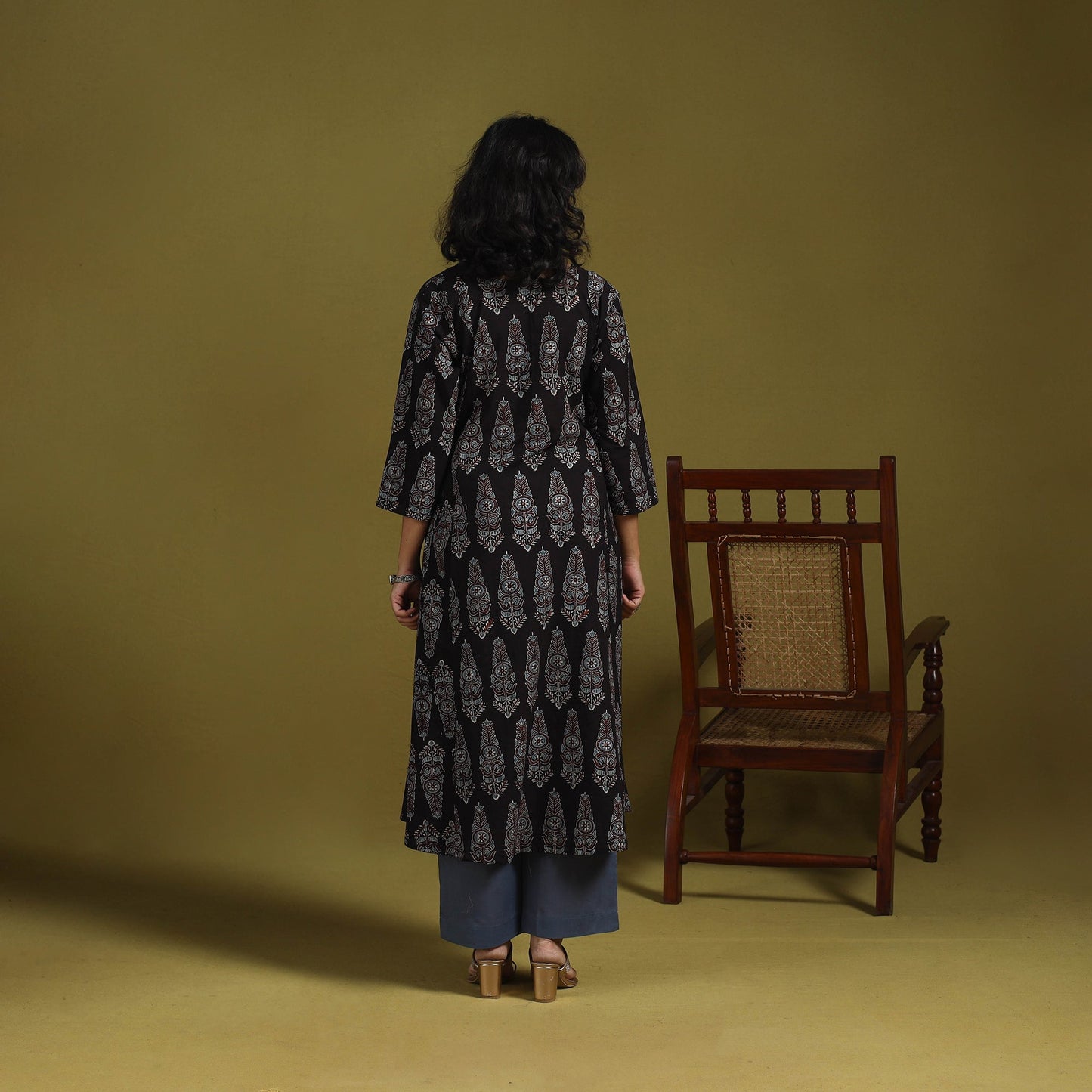 Natural dyed cotton a-line kurta for women 07 - handcrafted