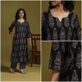 Natural dyed cotton a-line kurta for women 07 - handcrafted