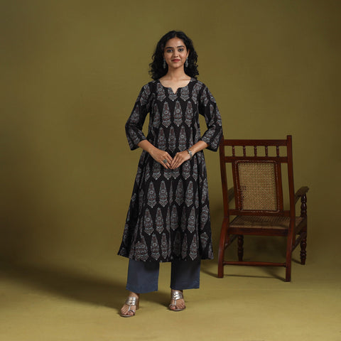 Natural dyed cotton a-line kurta for women 07 - handcrafted
