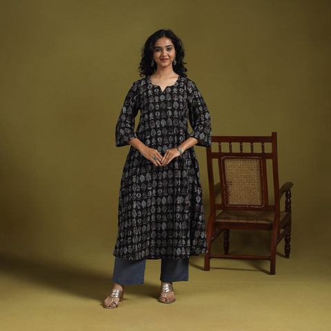 Natural dyed cotton a-line kurta for women 10 - handcrafted