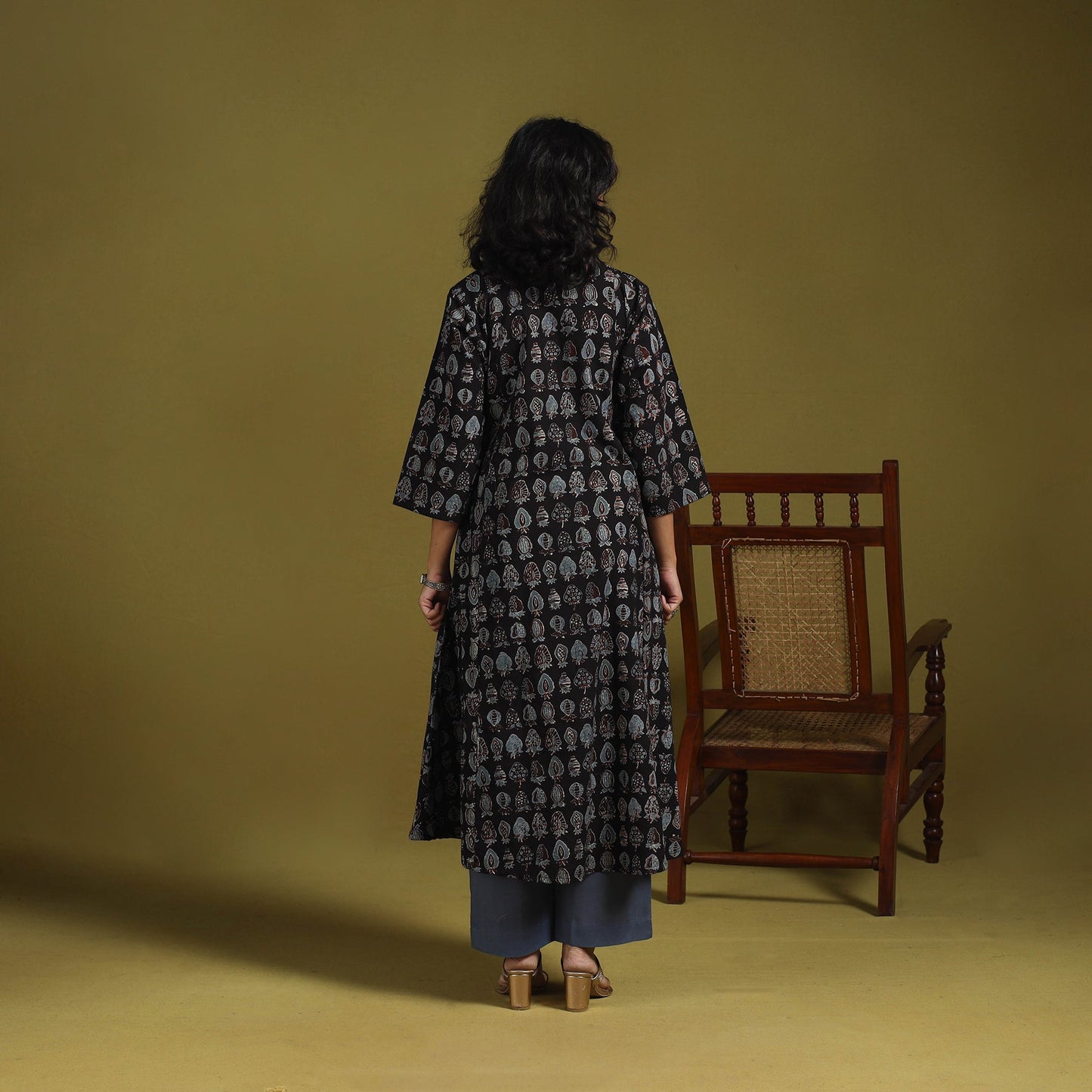 Natural dyed cotton a-line kurta for women 10 - handcrafted