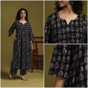Natural dyed cotton a-line kurta for women 10 - handcrafted