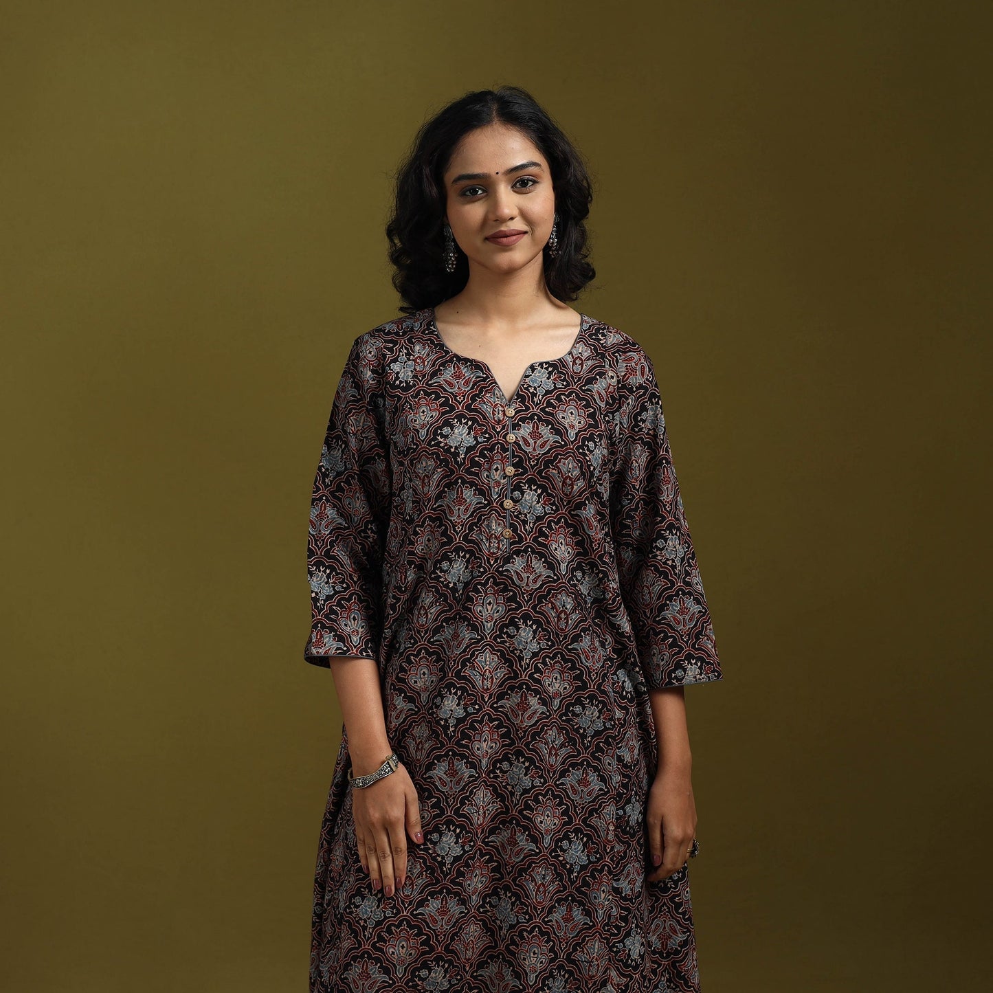 Natural dyed cotton a-line kurta for women 17 - handcrafted