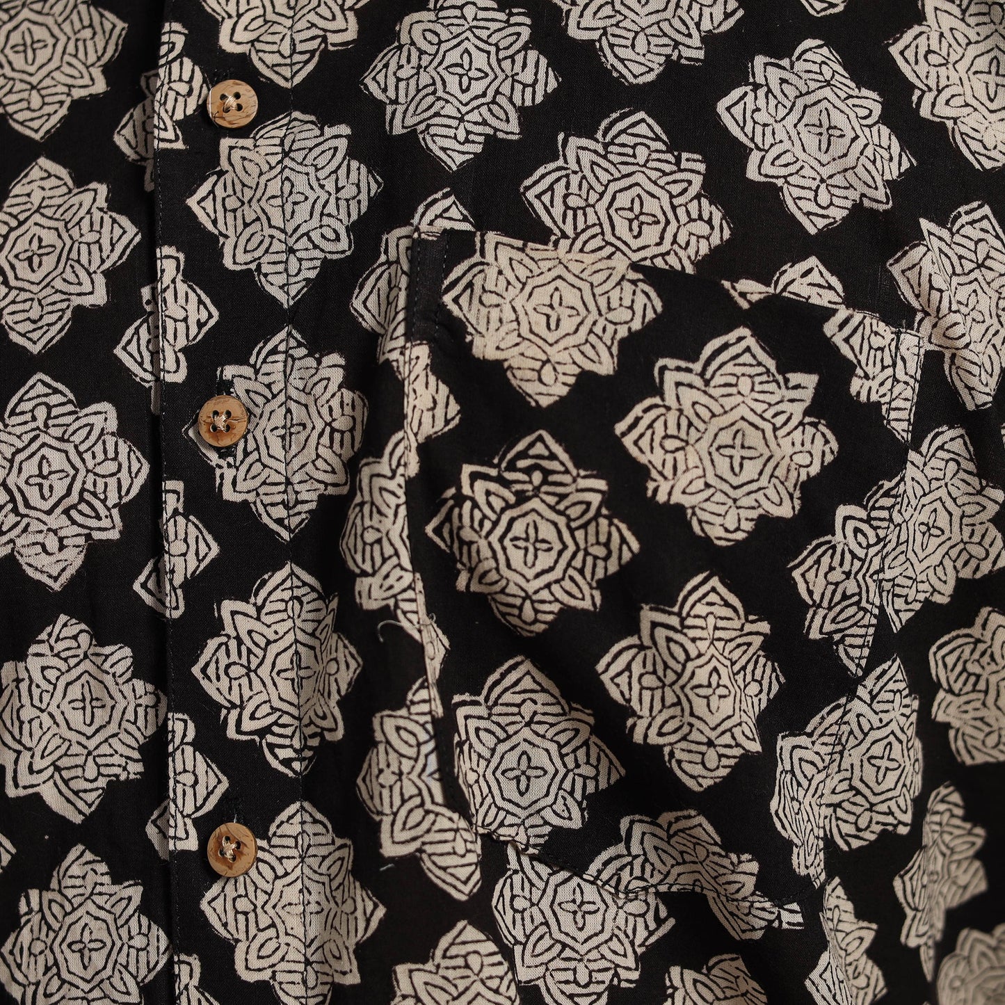 Balck Natural Dyed Block Print Cotton Men Half Sleeve Bagru Shirt