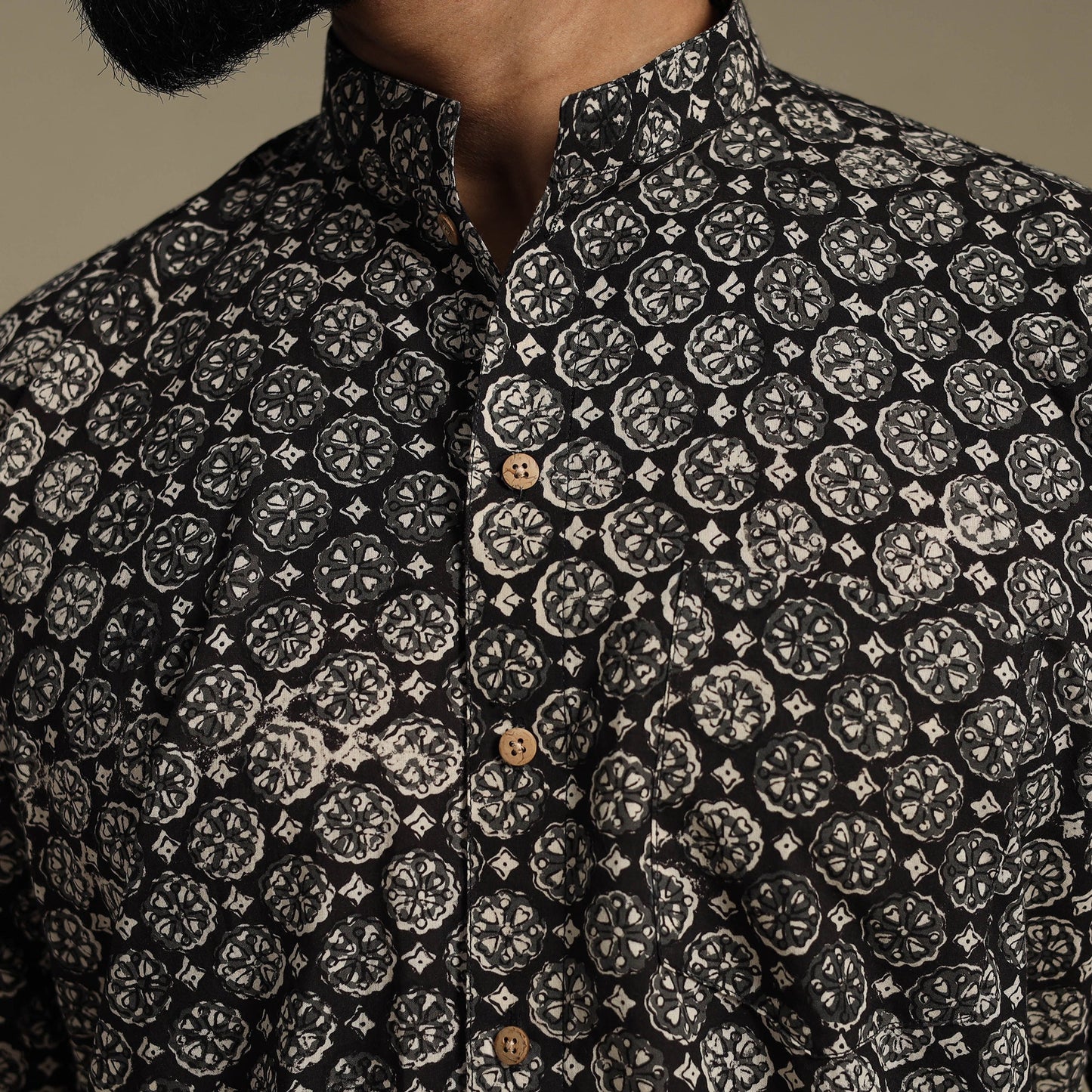 Black - natural dyed cotton men half sleeve bagru shirt 04