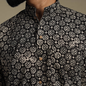Black - natural dyed cotton men half sleeve bagru shirt 04