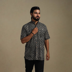 Black - natural dyed cotton men half sleeve bagru shirt 04