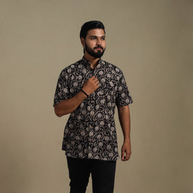 Black - natural dyed cotton men half sleeve bagru shirt 08
