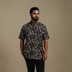 Black - natural dyed cotton men half sleeve bagru shirt 08