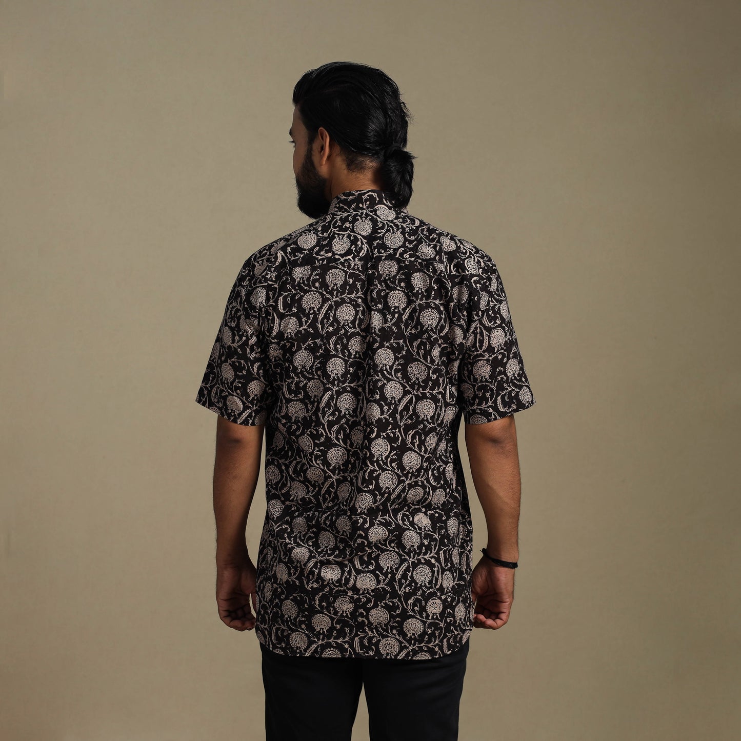 Black - natural dyed cotton men half sleeve bagru shirt 08