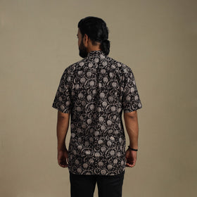 Black - natural dyed cotton men half sleeve bagru shirt 08