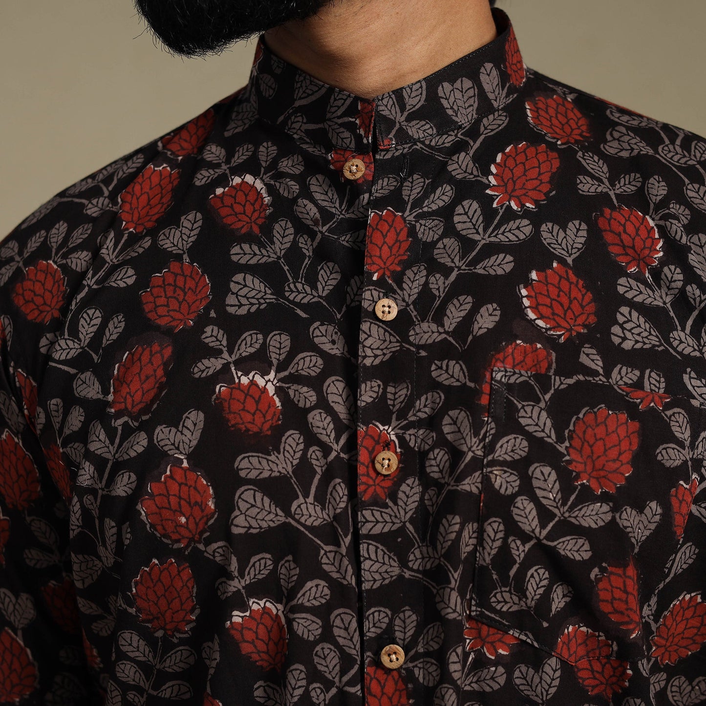 Black - natural dyed cotton men half sleeve bagru shirt 09