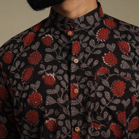 Black - natural dyed cotton men half sleeve bagru shirt 09