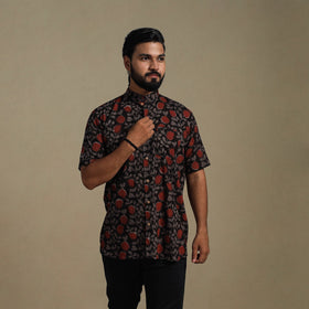 Black - natural dyed cotton men half sleeve bagru shirt 09
