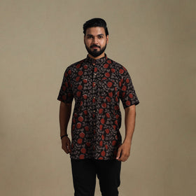 Black - natural dyed cotton men half sleeve bagru shirt 09