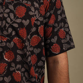 Black - natural dyed cotton men half sleeve bagru shirt 09