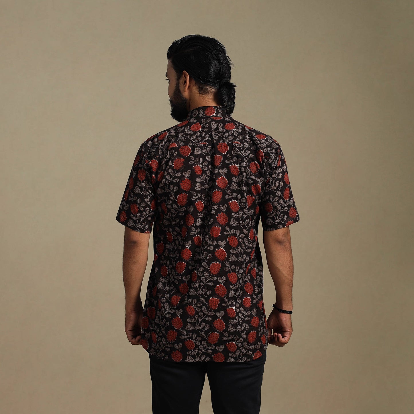 Black - natural dyed cotton men half sleeve bagru shirt 09